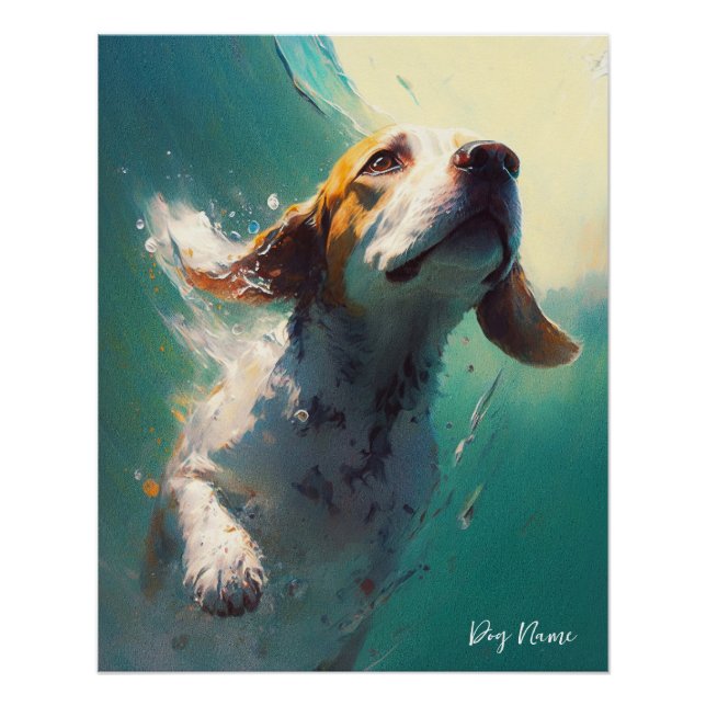 Beagle dog swimming in water 005 poster (Vorderseite)