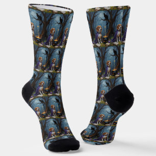 Beagle Dog Whimsical Halloween Malerei Socken