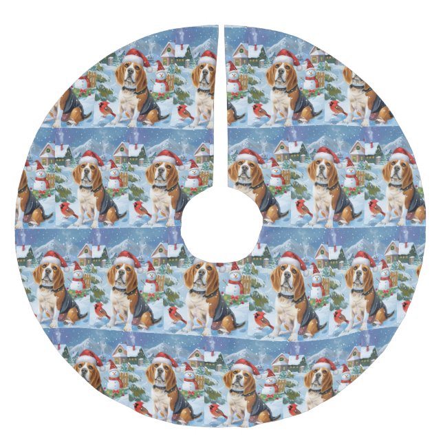 Beagle Dog Winter Wonderland Weihnachtsfreude Polyester Weihnachtsbaumdecke (Vorderseite)