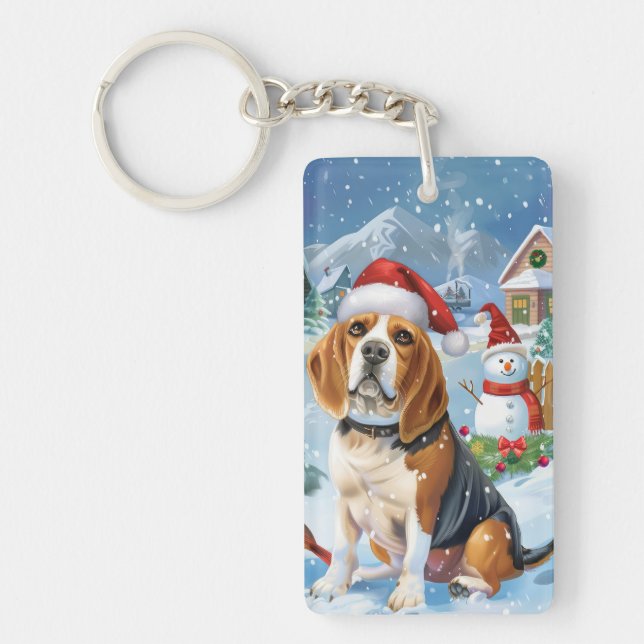 Beagle Dog Winter Wonderland Weihnachtsfreude Schlüsselanhänger (Vorderseite)