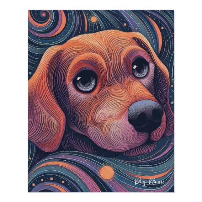 Beagle dog with starry sky and water 001 poster (Vorderseite)