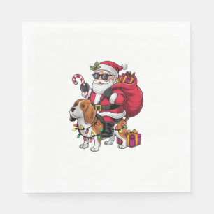 Beagle Dog Xmas Lighting Santa Riding Beagle Chris Serviette