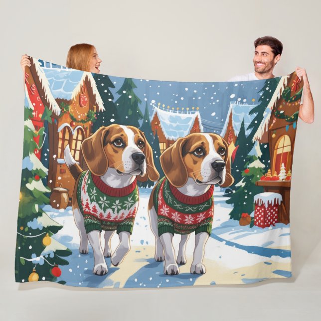 Beagle Dogs Christmas Snow Holiday Fleecedecke (Beispiel)