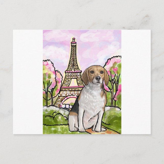 Beagle-Eiffelturmparis Postkarte (Vorderseite)