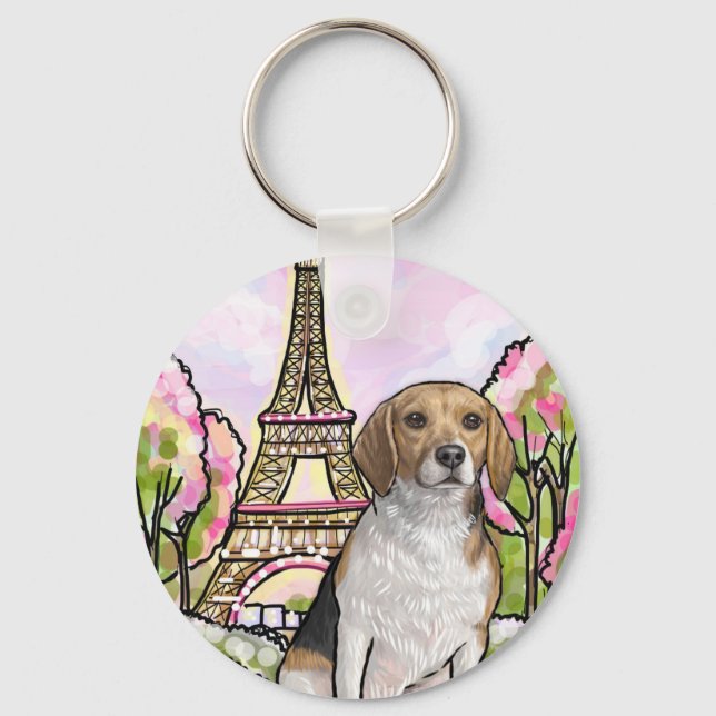 Beagle-Eiffelturmparis Schlüsselanhänger (Vorderseite)