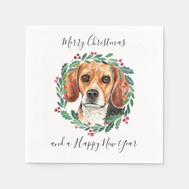 Beagle Elegant Dog Frohe Weihnachten Serviette (Vorderseite)
