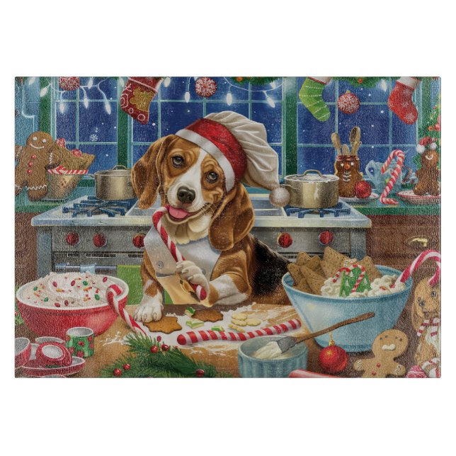 Beagle Feiertag Backen: Feierliche Weihnachten Schneidebrett (Vorderseite)