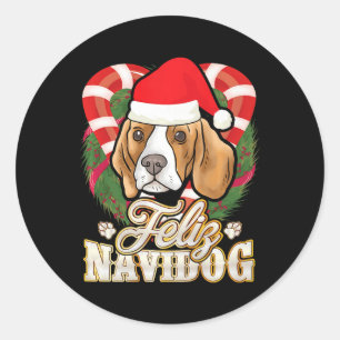 Beagle Feliz Navidog Santa Claus Hat Dog Weihnacht Runder Aufkleber