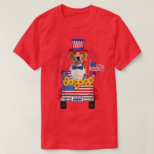 Beagle Feuerwerk Sonnenblume Amerika Hund 4. Juli T-Shirt (Design vorne)