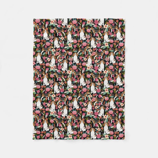 Beagle Floral Design Beagle Blume Hundedesign Fleecedecke (Vorderseite)