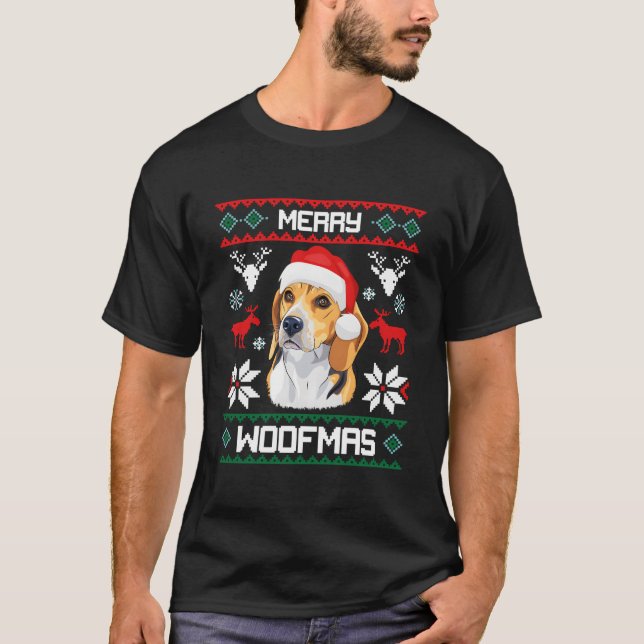 Beagle For Merry Woofmas Ugly T-Shirt (Vorderseite)