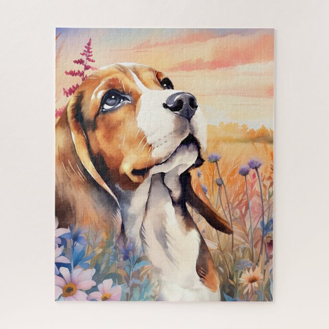 Beagle-Freund mit Wildblumenwiese (Vertikal)