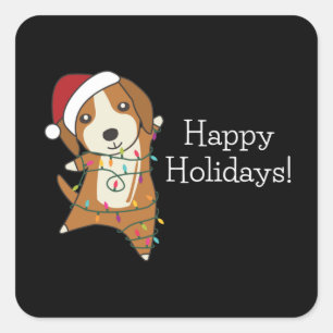 Beagle Frohe Weihnachts Winter Tiere Dog Square S Quadratischer Aufkleber