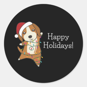 Beagle Frohe Weihnachts-Wintertiere Hund Classic  Runder Aufkleber