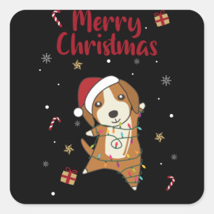 Beagle Frohe Weihnachts-Wintertiere Hund Quadratischer Aufkleber