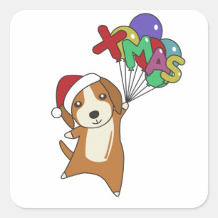 Beagle Frohe Weihnachts-Wintertierhunde Quadratischer Aufkleber
