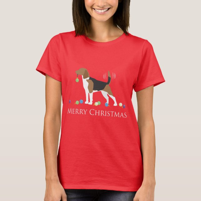 Beagle Frohe Weihnachtsgestaltung T-Shirt (Vorderseite)