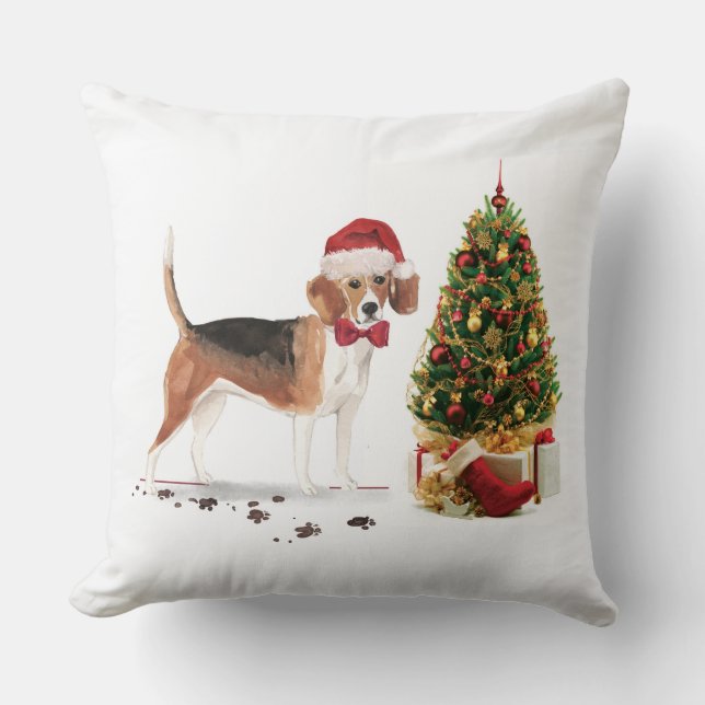 Beagle Funny Christmas Dog mit Baum Kissen (Vorderseite)