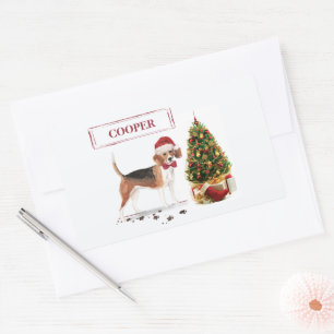 Beagle Funny Christmas Dog mit Baum Rechteckiger Aufkleber