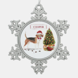 Beagle Funny Christmas Dog mit Baum Schneeflocken Zinn-Ornament