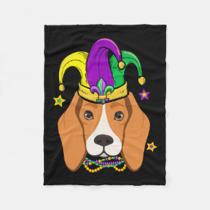 Beagle-Gesicht tragen Mardi Gras Beads Jester Hat Fleecedecke