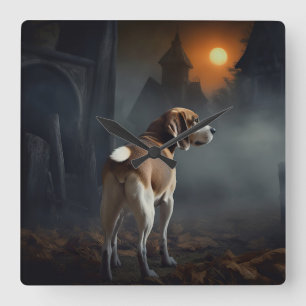 Beagle Halloween Beängstigend Quadratische Wanduhr