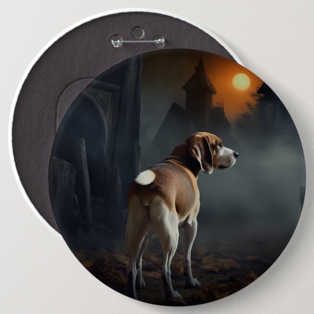 Beagle Halloween Gruselig Button (Vorne & Hinten)