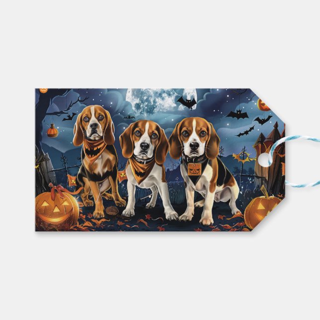 Beagle Halloween Spooky Geschenkanhänger (Vorderseite (Horizontal))