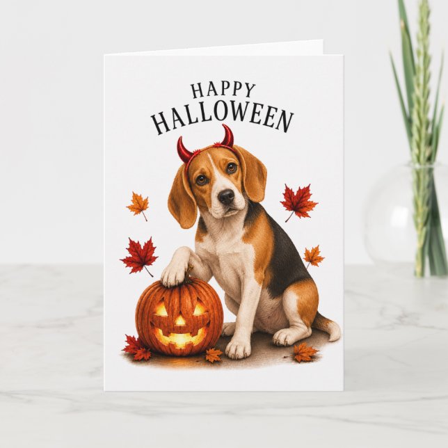 Beagle Halloween Teufelshund Karte (Vorderseite)