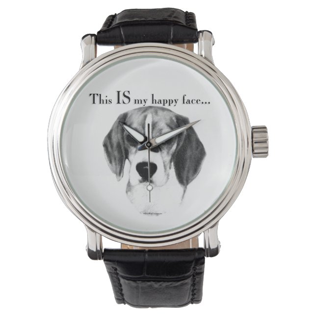 Beagle Happy Face; Happy Beagle; Grumpy Beagle Armbanduhr (Vorderseite)