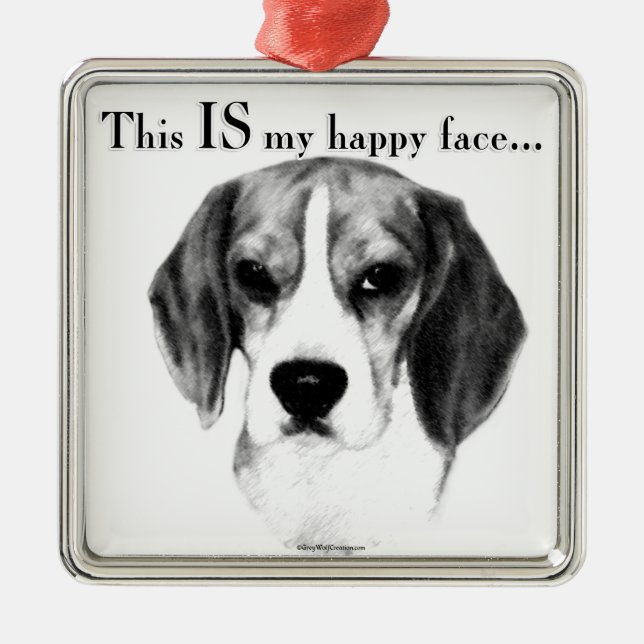 Beagle Happy Face; Happy Beagle; Grumpy Beagle Ornament Aus Metall (Vorne)
