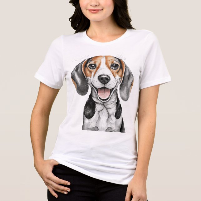 Beagle Happy Face Hund Tri-Blend Shirt (Vorderseite)
