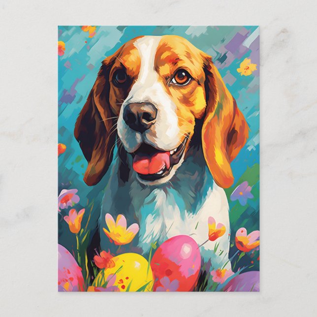 Beagle Happy Oaster Postkarte (Vorderseite)