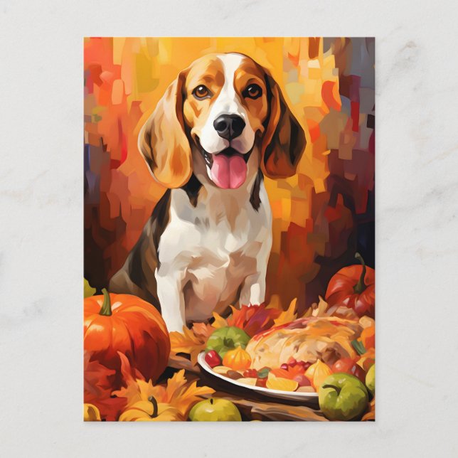 Beagle Herbst Erntedank Postkarte (Vorderseite)