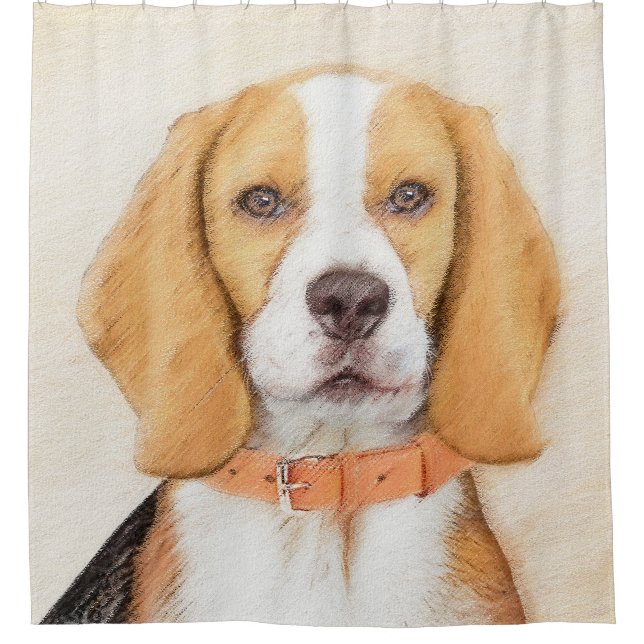 Beagle Hound Dog Malerei Original Tierart Duschvorhang (Vorderseite)