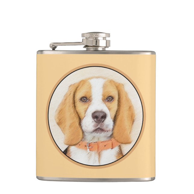 Beagle Hound Dog Malerei Original Tierart Flachmann (Vorderseite)