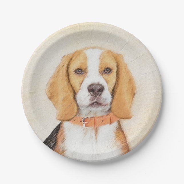 Beagle Hound Dog Malerei Original Tierart Pappteller (Vorderseite)