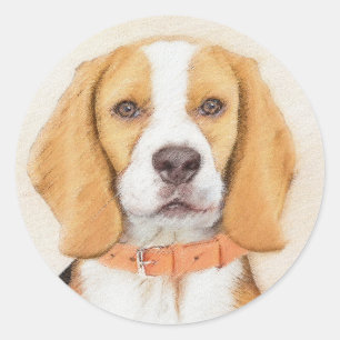 Beagle Hound Dog Malerei Original Tierart Runder Aufkleber