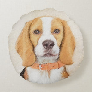 Beagle Hound Dog Malerei Original Tierart Rundes Kissen