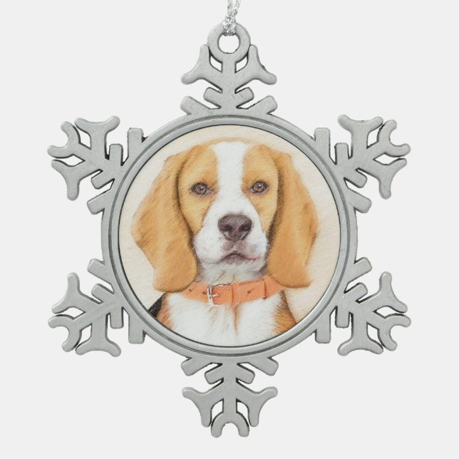 Beagle Hound Dog Malerei Original Tierart Schneeflocken Zinn-Ornament (Vorderseite)