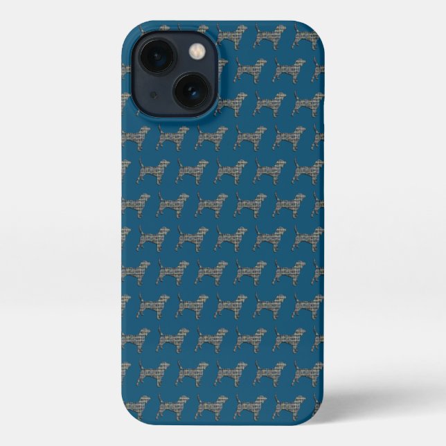 Beagle Hound Hund Niedliche Silhouette Grid Blue iPhone Hülle (Rückseite)
