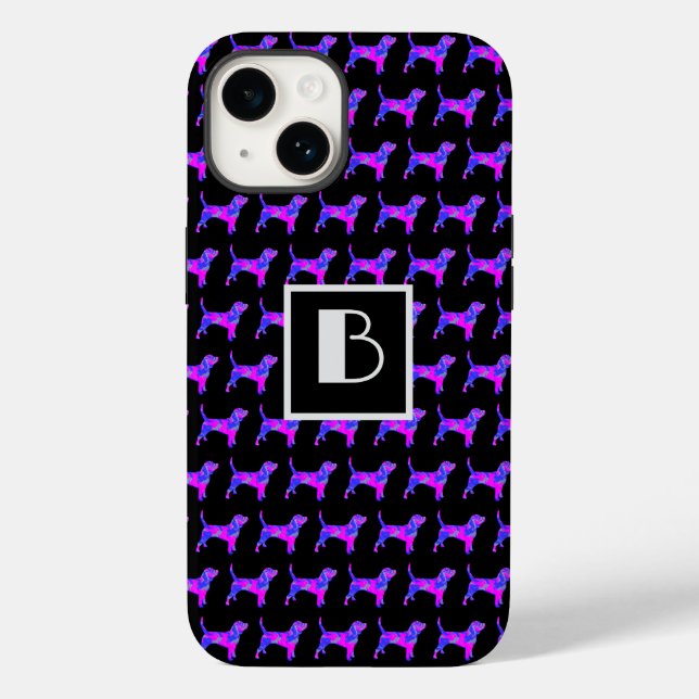 Beagle Hound Hund Pink Blu Silhouette Mono Black Case-Mate iPhone 14 Hülle (Rückseite)