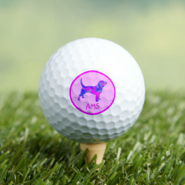 Beagle Hound Hund Silhouette Hot Pink & Blue Golfball