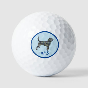 Beagle Hound Hund Silhouette Monogram Grid Blau Golfball