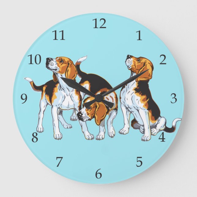 Beagle Hounds Große Wanduhr (Vorderseite)