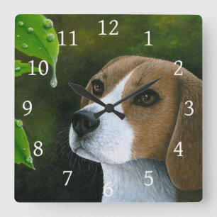 Beagle Hund 116 Wassertropfen aus grünem Leaf Quadratische Wanduhr