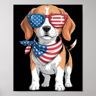 Beagle Hund Amerikanische Flagge Bandana Patriotis Poster