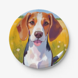 Beagle-Hund Aquarell Haustiermalerei Pappteller