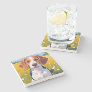 Beagle-Hund Aquarell Haustiermalerei Steinuntersetzer