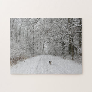 Beagle Hund auf einem Schneeweg Design Jigsaw Puzz